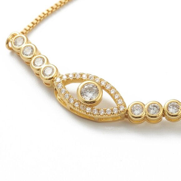 Beautiful Slider Bolo Bracelet W pave Marquis, Real 18K Gold Plated - Picture 2 of 3